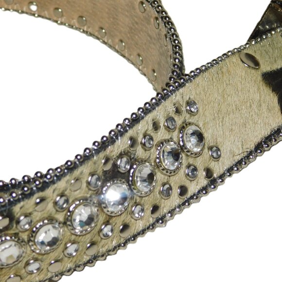 Calf Hair Genuine Leather Western Bling Belt Studs & Rhinestones Rodeo Cowgirl main image 7